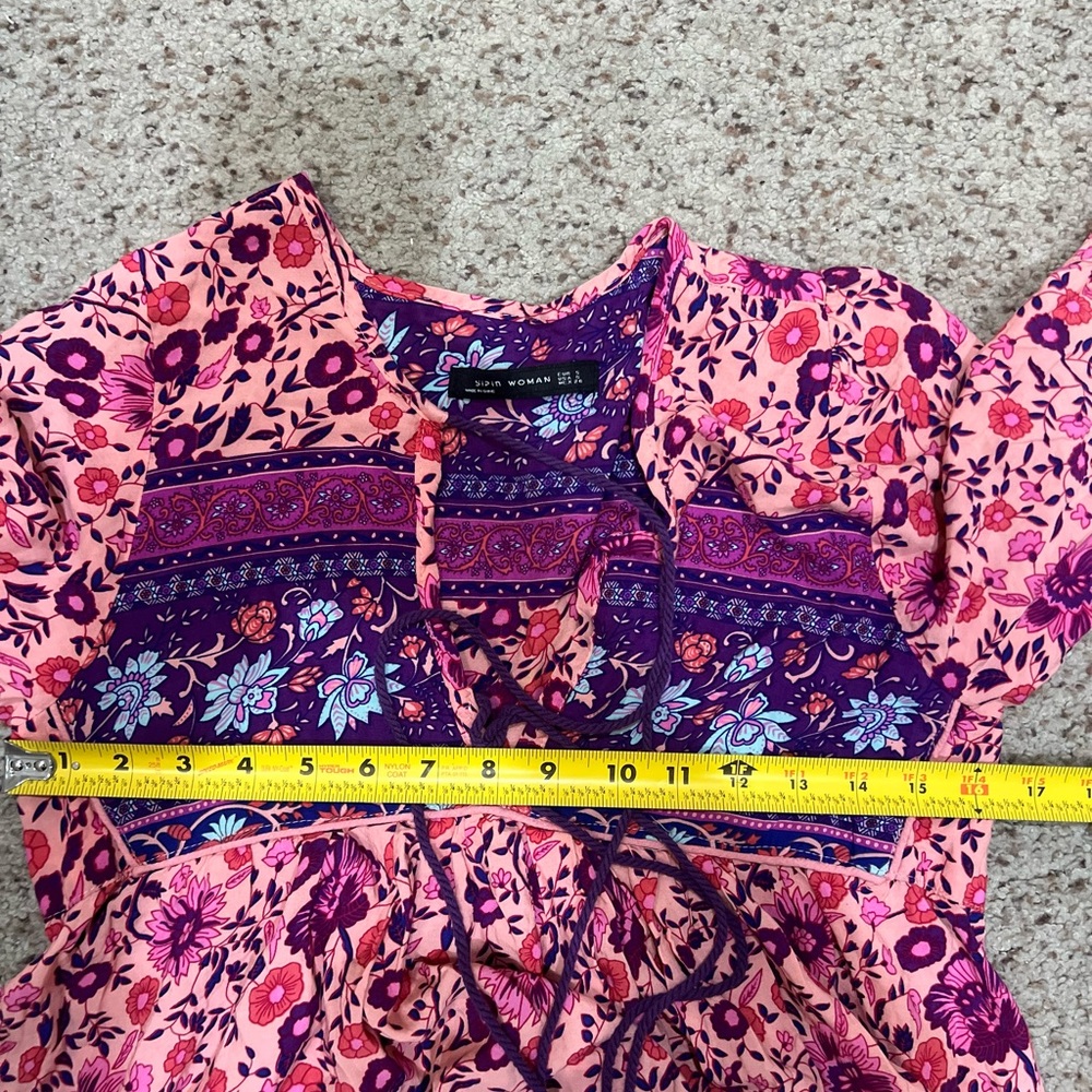 Bohemian Boho Hippie‎ Modest Paisley Floral Peasant Lounge Midi Dress Size Small - Picture 10 of 11